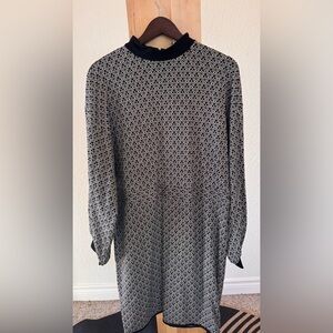 Eloquii Black and White Patterned Long Sleeve Dress